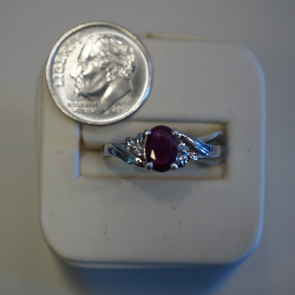 Platinum Genuine Ruby & Diamond Ring - Picture 6 of 6